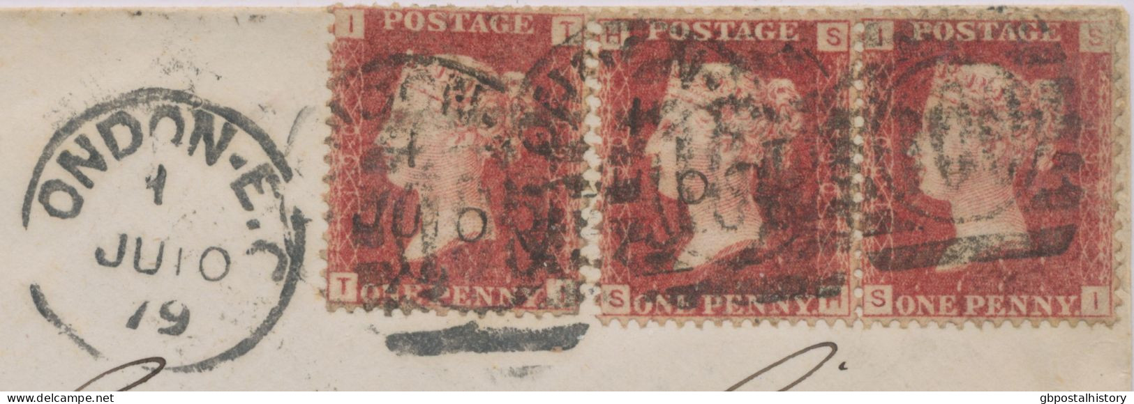 GB 1879, QV 1d Rose-red Pl.190 (3 X, SH-SI, TI) On Very Fine Cvr With Transit-CDS "ANGL. / AMB. CALAIS C" In Red, Barred - Briefe U. Dokumente