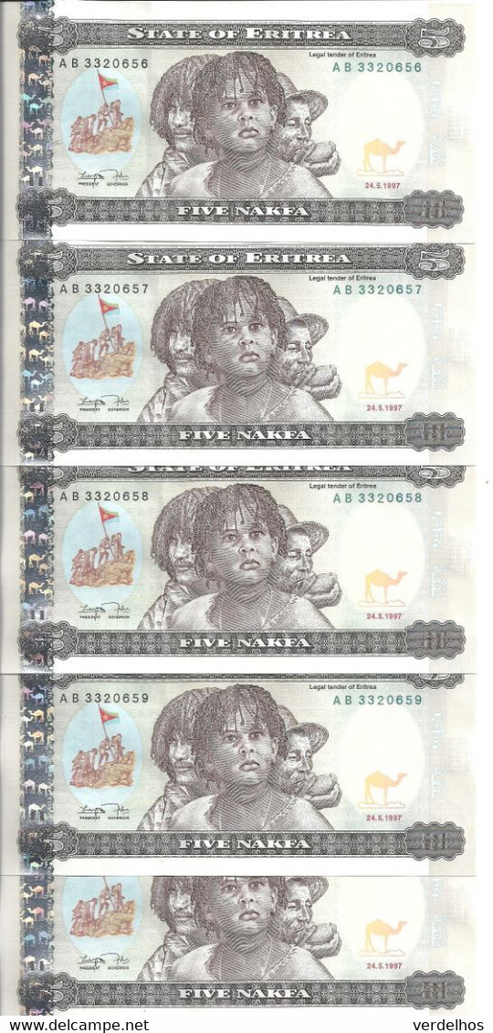 ERYTHREE 5 NAFKA 1997 UNC P 2 ( 5 Billets ) - Eritrea