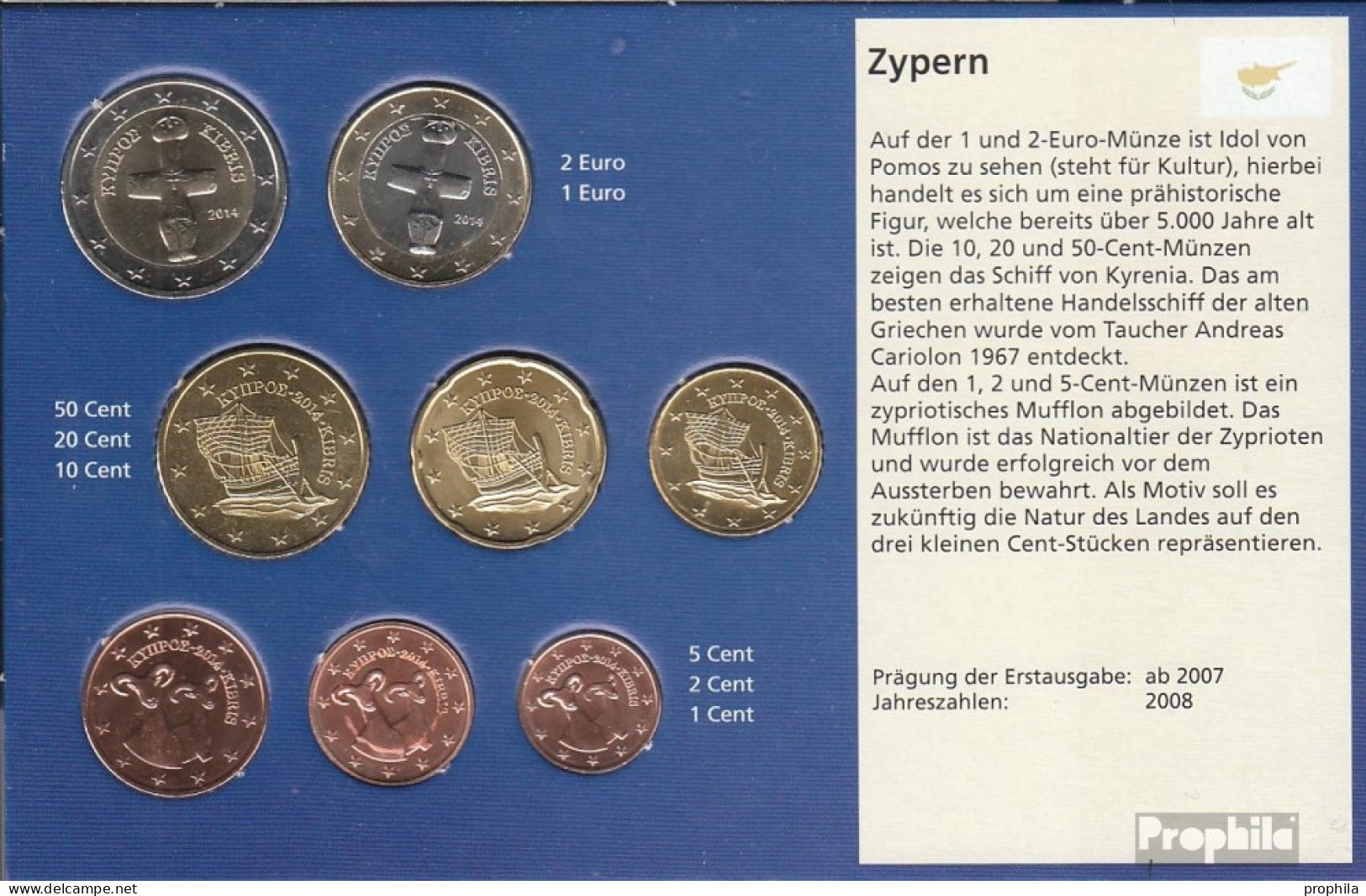 Zypern 2014 Stgl./unzirkuliert Kursmünzensatz Stgl./unzirkuliert 2014 EURO-Nachauflage - Cyprus