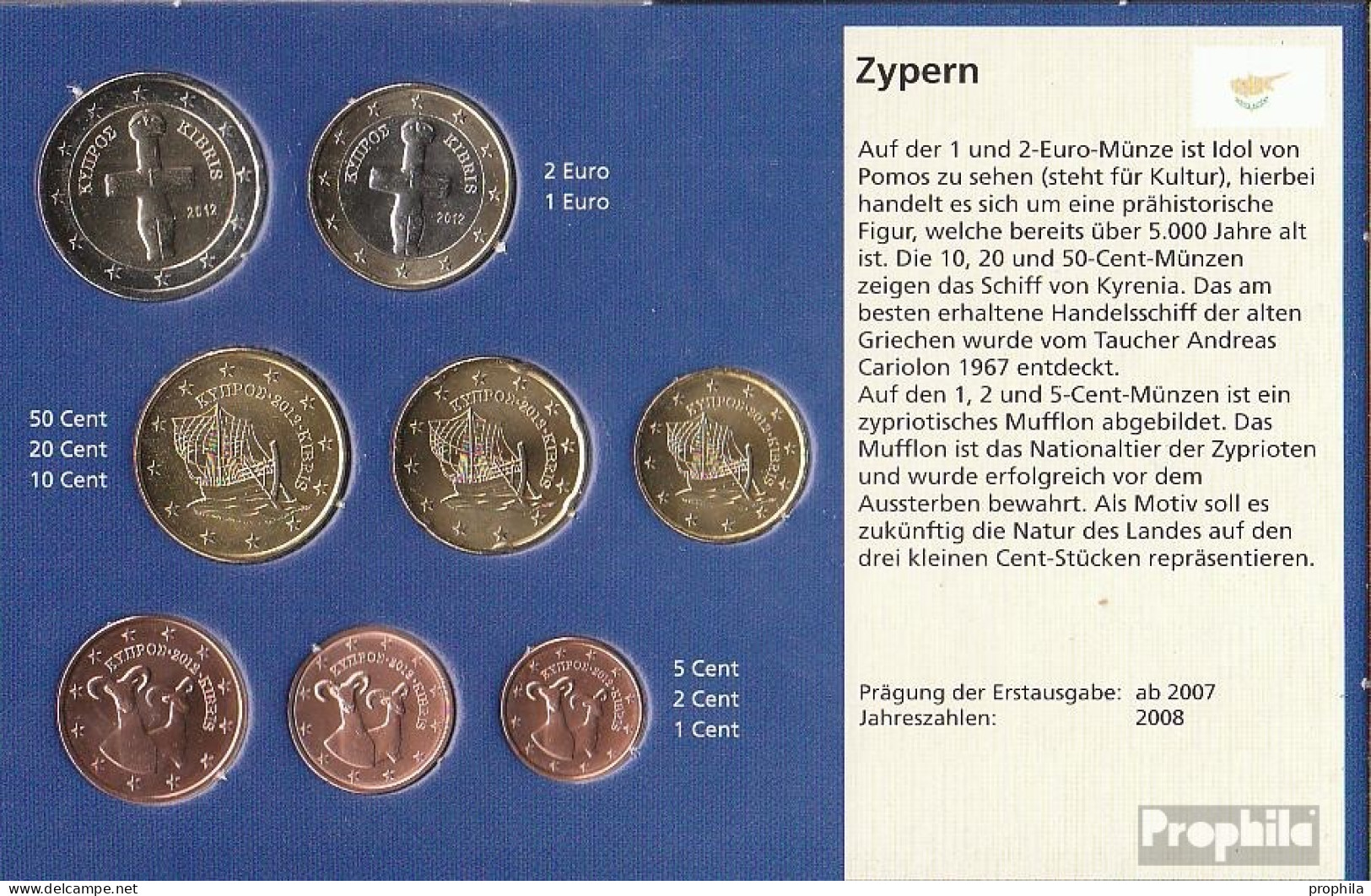 Zypern 2012 Stgl./unzirkuliert Kursmünzensatz Stgl./unzirkuliert 2012 EURO-Nachauflage - Cyprus