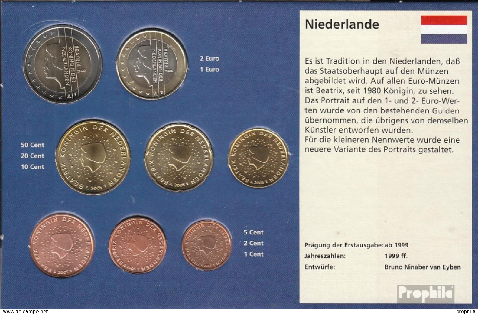 Niederlande 2005 Stgl./unzirkuliert Kursmünzensatz Stgl./unzirkuliert 2005 EURO Nachauflage - Pays-Bas