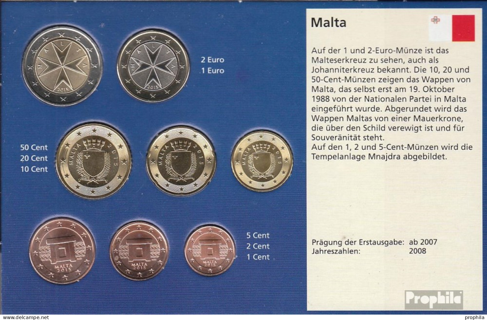 Malta 2015 Stgl./unzirkuliert Kursmünzensatz Stgl./unzirkuliert 2015 Euro-Nachauflage - Malte