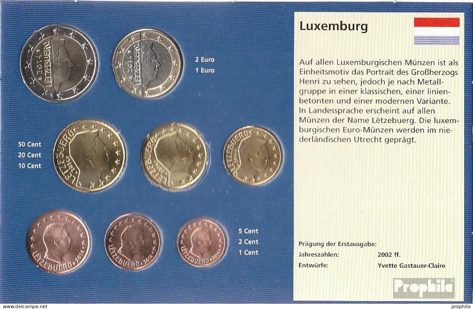 Luxemburg 2014 Stgl./unzirkuliert Kursmünzensatz Stgl./unzirkuliert 2014 EURO Nachauflage - Luxemburgo