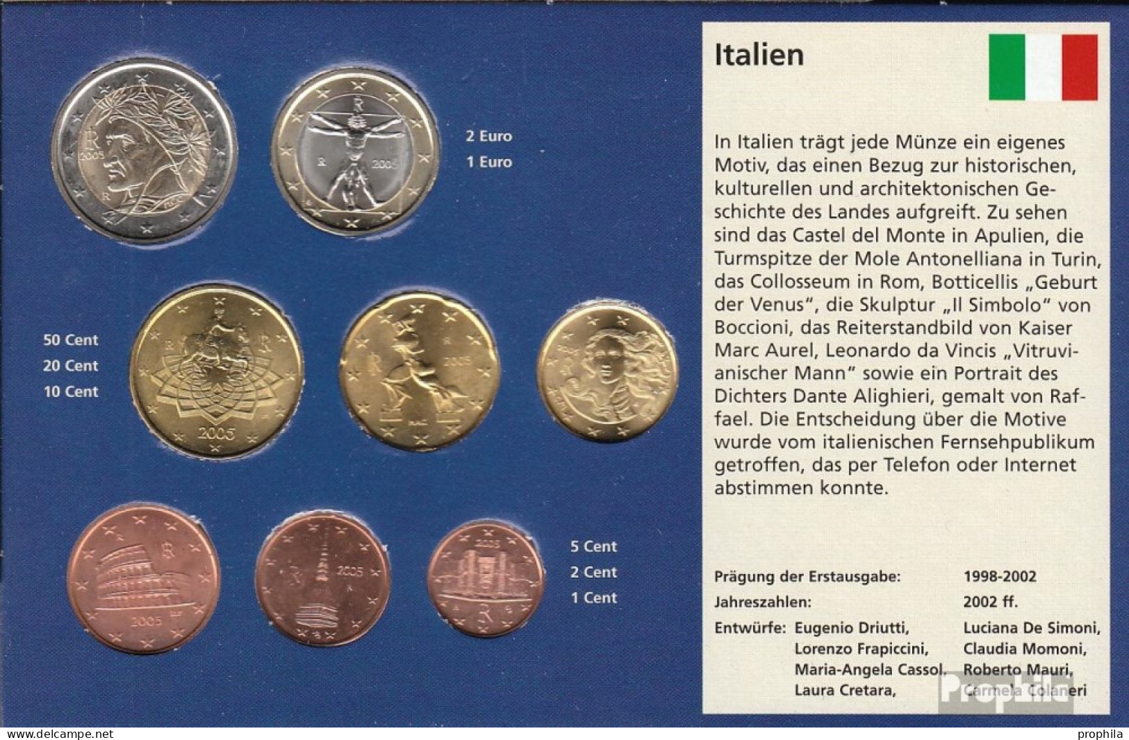 Italien 2005 Stgl./unzirkuliert Kursmünzensatz Stgl./unzirkuliert 2005 EURO-Nachauflage - Italy