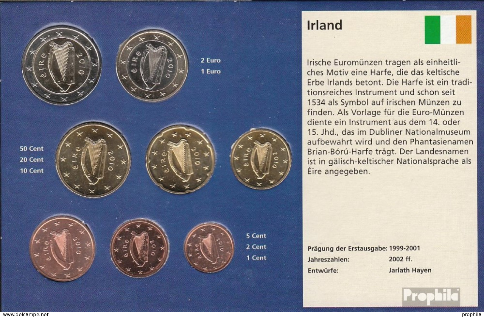 Irland 2010 Stgl./unzirkuliert Kursmünzensatz Stgl./unzirkuliert 2010 EURO-Nachauflage - Irlanda