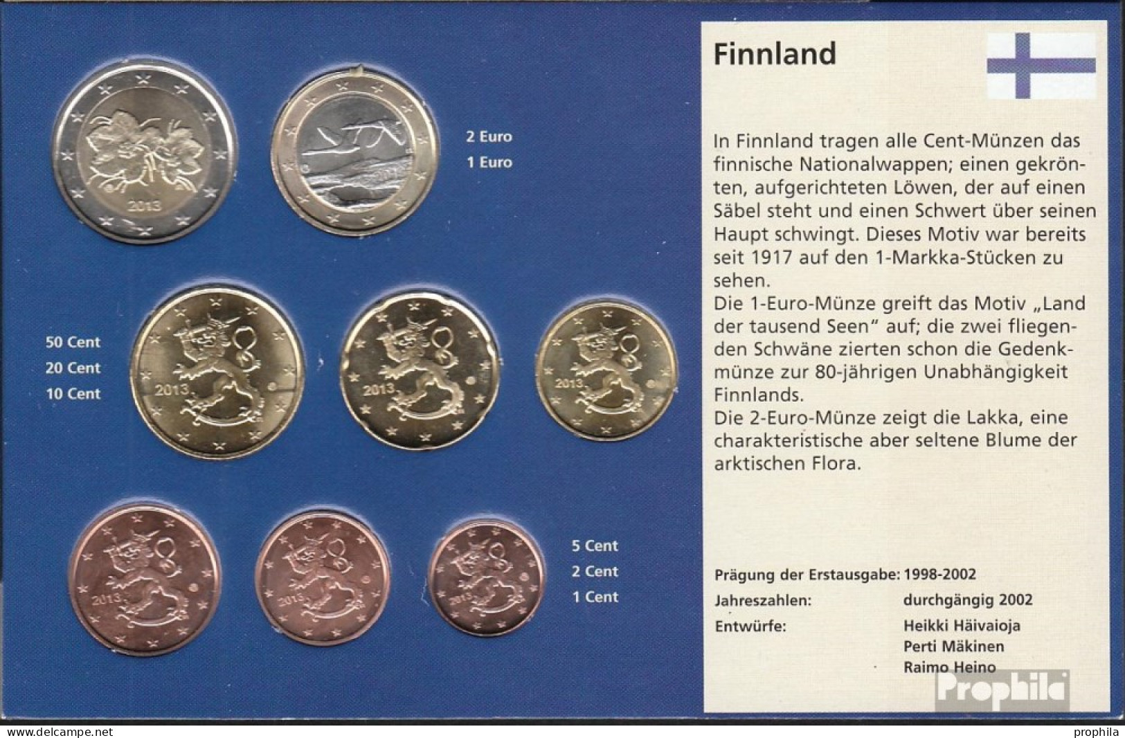 Finnland 2013 Stgl./unzirkuliert Kursmünzensatz Stgl./unzirkuliert 2013 EURO-Nachauflage - Finland