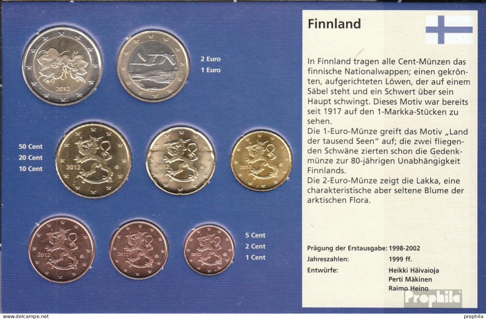 Finnland 2012 Stgl./unzirkuliert Kursmünzensatz Stgl./unzirkuliert 2012 EURO-Nachauflage - Finlandia