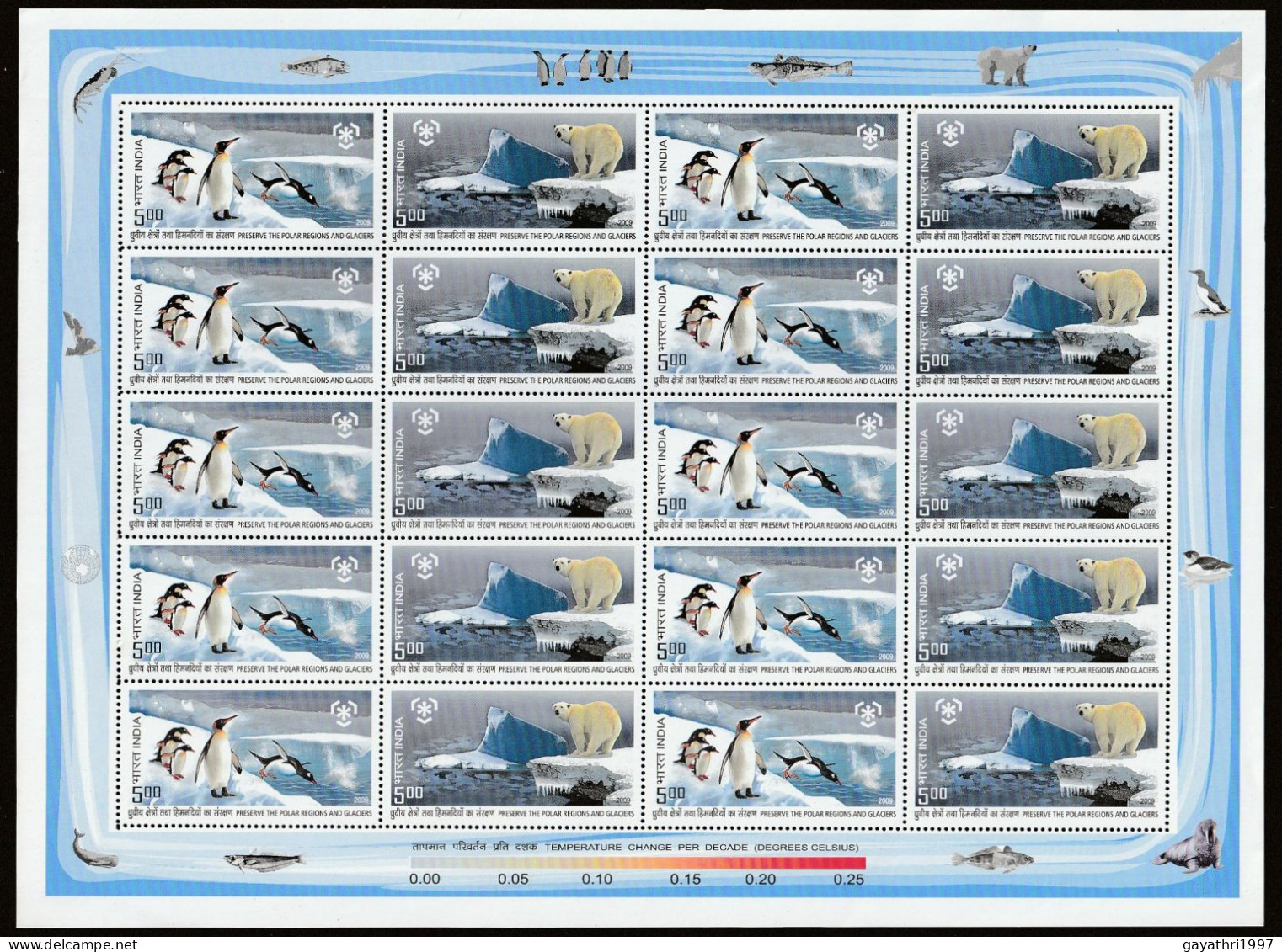 India 2009 Preservation Of Polar Regions & Glaciers Se-tenant MINT SHEETLET Good Condition (SL-84) - Unused Stamps