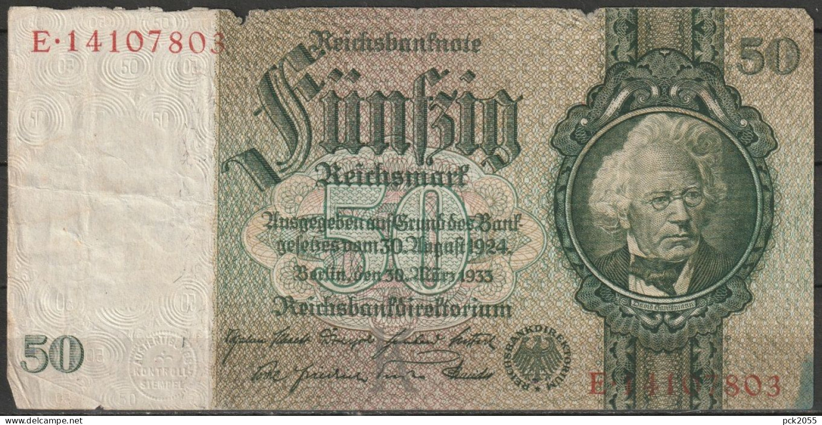 DR.50 Mark Reichsbanknote 30.3.1933 Ros.Nr.175b, P 182 ( D 6799 ) - 50 Reichsmark