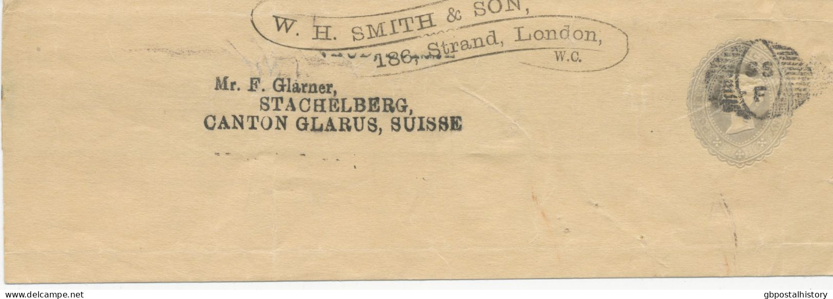 GB 188?, QV 2½d Grey Very Fine Prestamped Wrapper (ES21a, W.H. Smith & Son, 186, Strand, London, W.C.) With Extremely Ra - Lettres & Documents