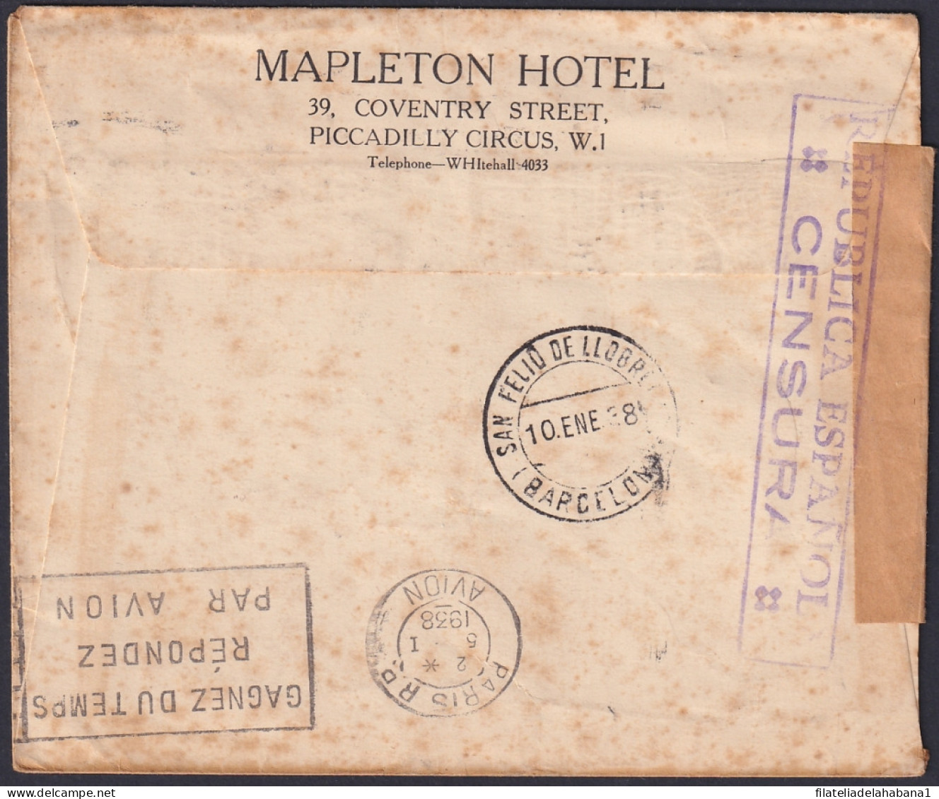 F-EX47693 ENGLAND UK 1938 CENSORHIP COVER IN BARCELONA SPAIN.  - Covers & Documents