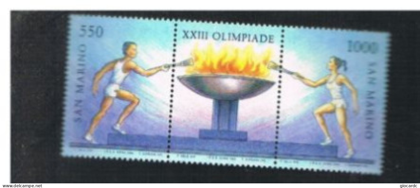 SAN MARINO - UN 1140.1141 - 1984  OLIMPIADI LOS ANGELES (COMPLET SET OF 2 SE-TENANT WITH CENTRAL LABEL, BY BF) - MINT** - Nuovi