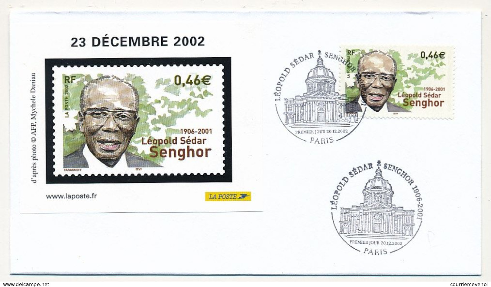 FRANCE - 2 Env. 0,46e Léopold Sédar Senghor - Paris Et 14 Verson - 20/12/2002 - 2000-2009