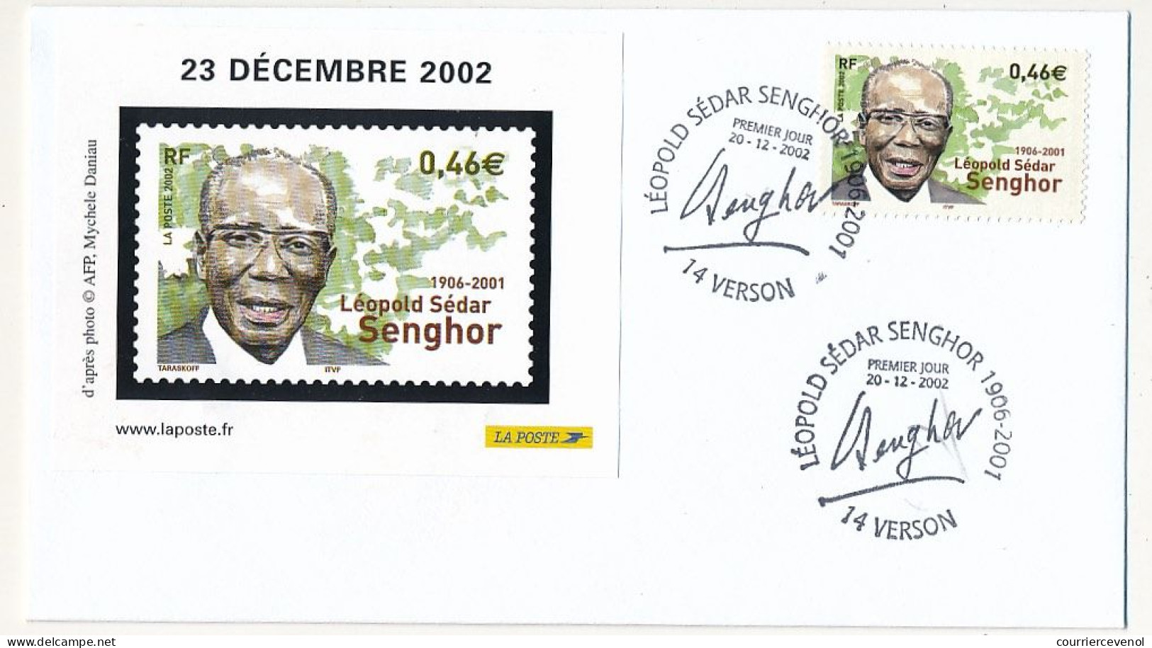 FRANCE - 2 Env. 0,46e Léopold Sédar Senghor - Paris Et 14 Verson - 20/12/2002 - 2000-2009