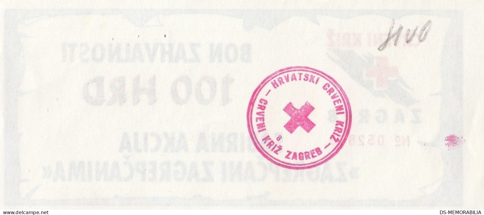 Croatia BON 100 HRD Crveni Križ Zagreb , Red Cross Fund - Croacia