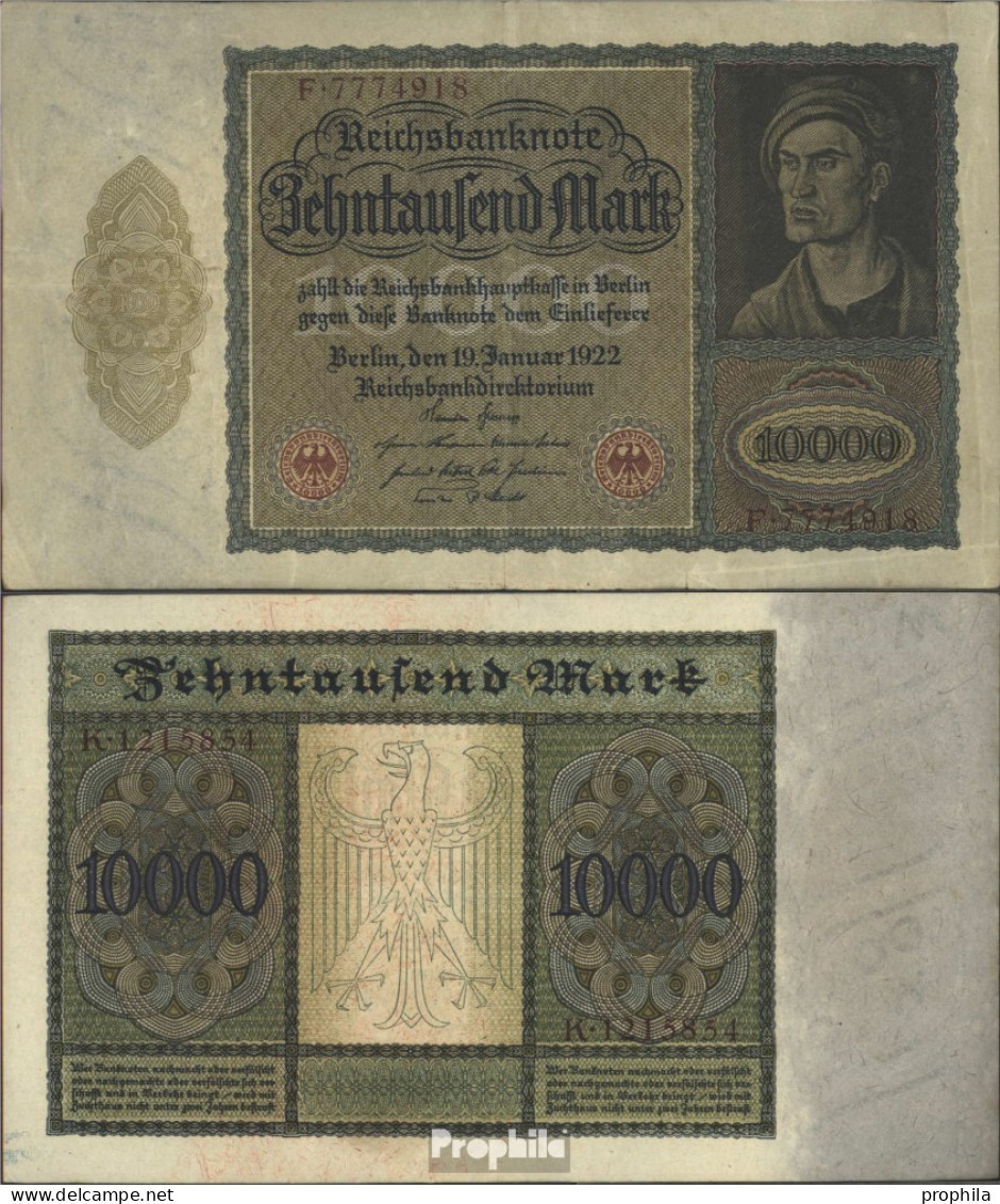 Deutsches Reich Rosenbg: 68a, Mit Unterdruckbuchstabe Gebraucht (III) 1922 10.000 Mark - 10000 Mark