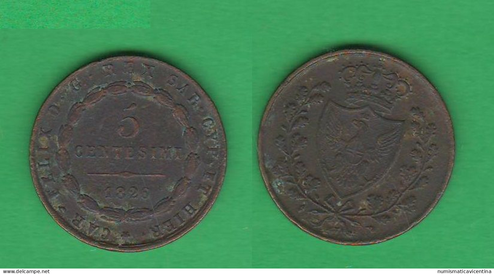 Italia 5 Centesimi 1826 Regno Sardegna  Carlo Felice Copper Coin  ∇ 3 - Italian Piedmont-Sardinia-Savoie