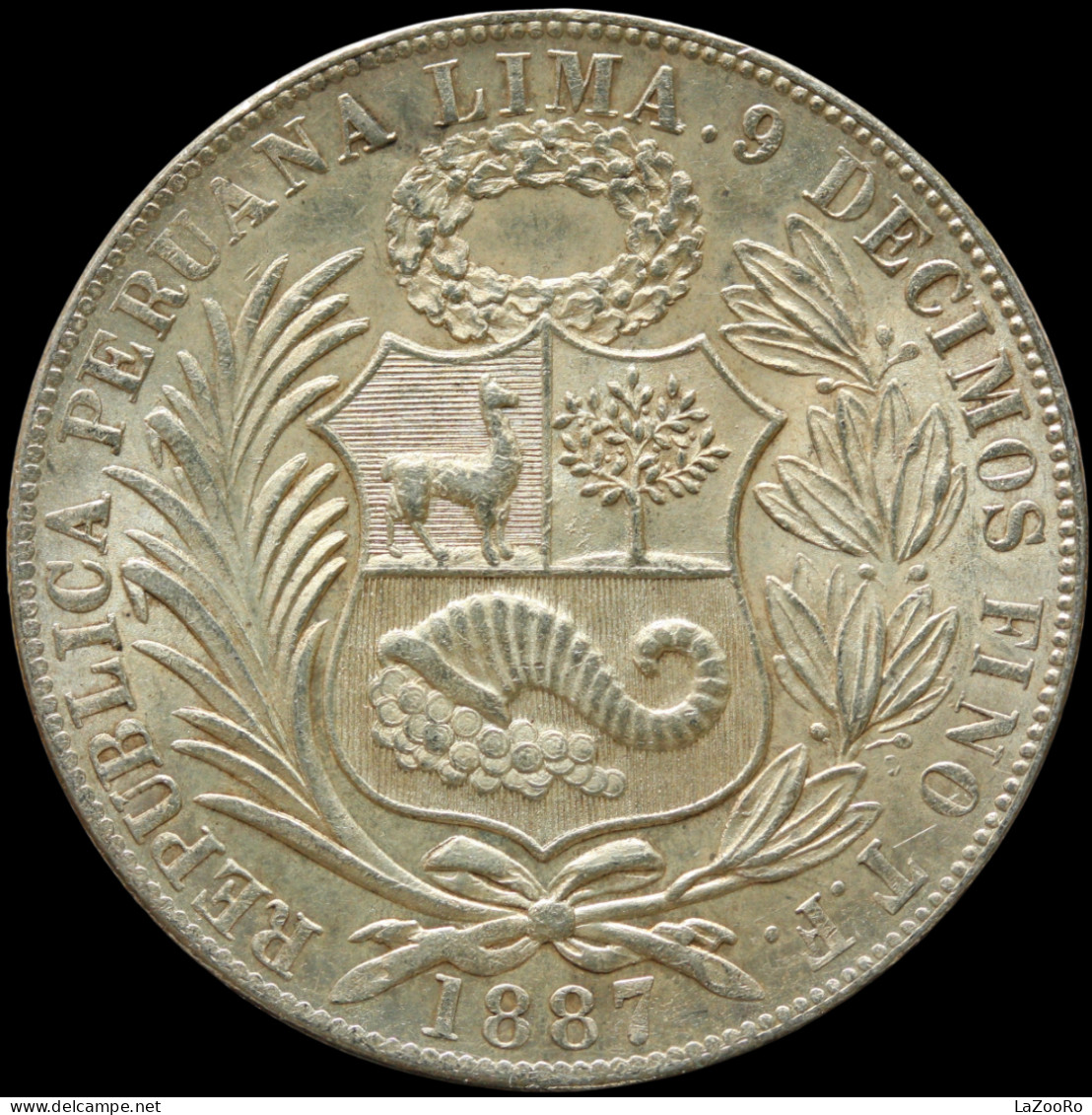 LaZooRo: Peru 1 Sol 1887 TF UNC - Silver - Pérou