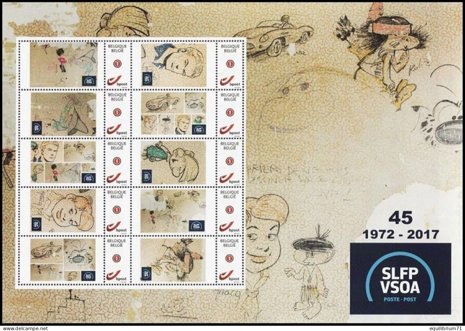 DUOSTAMP/MYSTAMP** - SLFP / VSOA - Syndicat 45ans / 45jaar - Fresque Faite Par Les Dessinateurs - BD 1972-2017 - 1/2 RRR - Philabédés