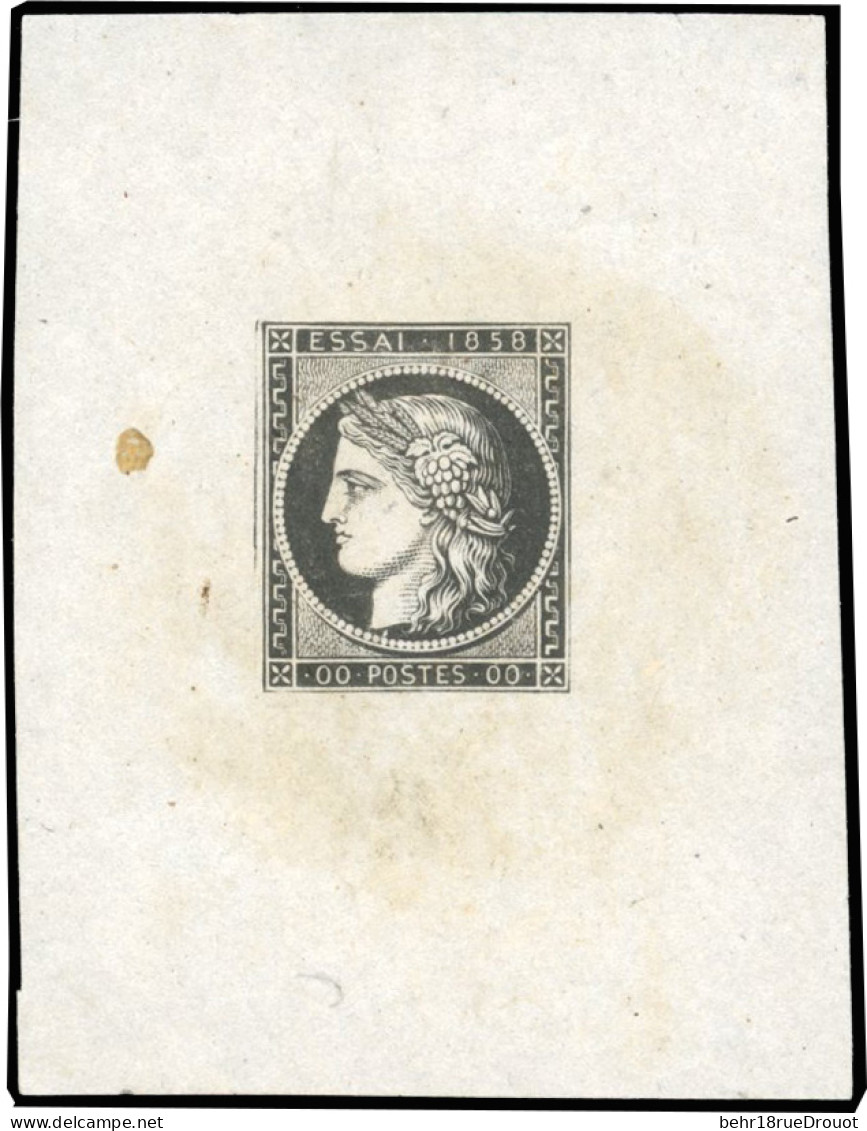 (*) Essai De 1858. Petit Feuillet En Noir. Légende '00 Poste 00'. - 1849-1850 Cérès