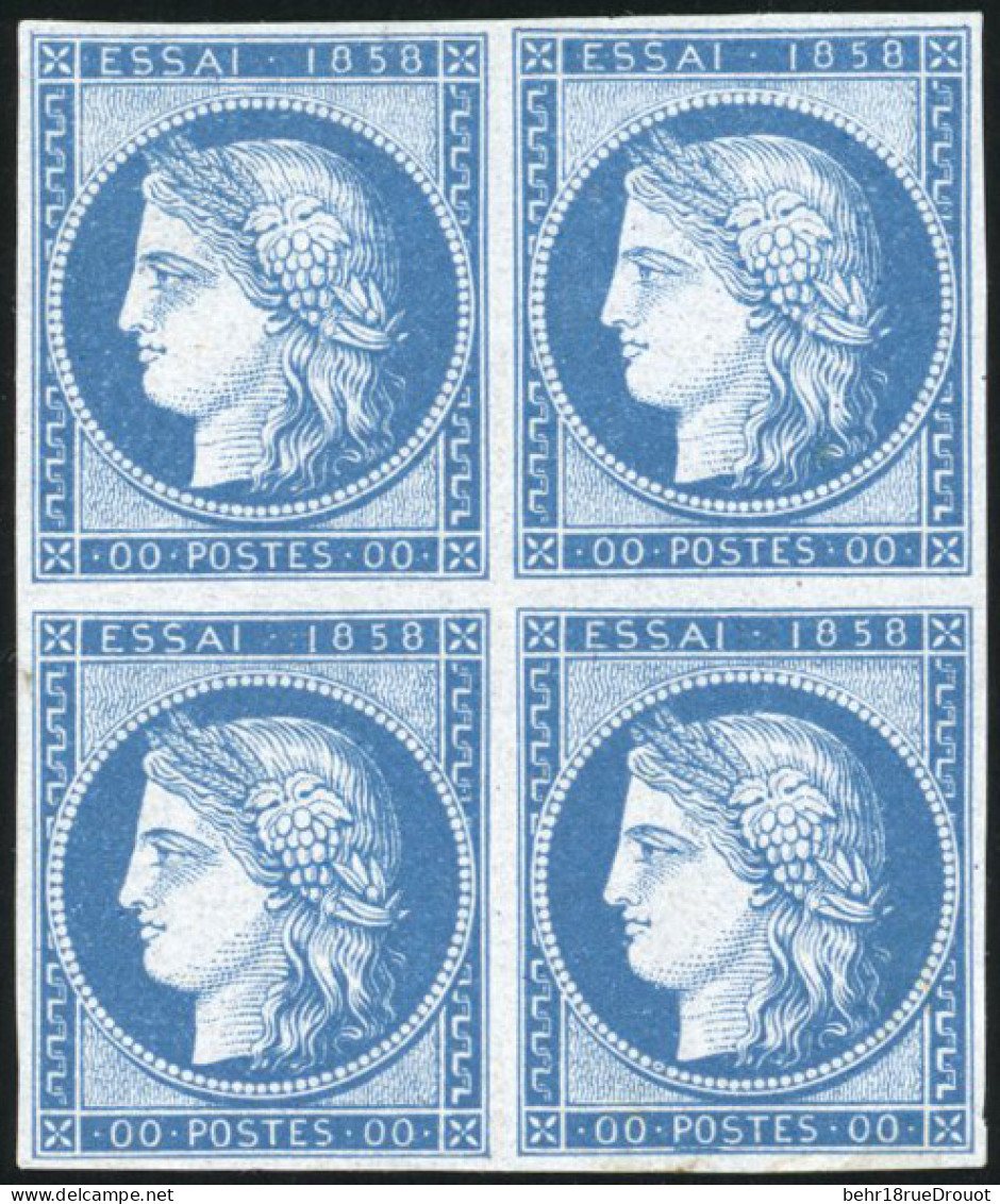 (*) Essai De 1858. Bloc De 4 En Bleu. Au Dos Marque 10. Imprimé Pour Les Timbres Grecs. R. - 1849-1850 Ceres