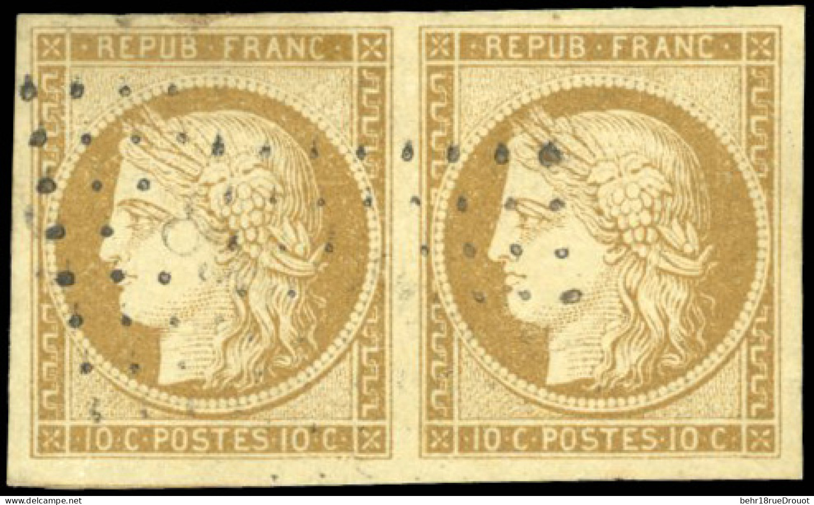 Obl. 1 -- Paire Du 10c. Bistre-jaune. Obl. SUP. - 1849-1850 Cérès