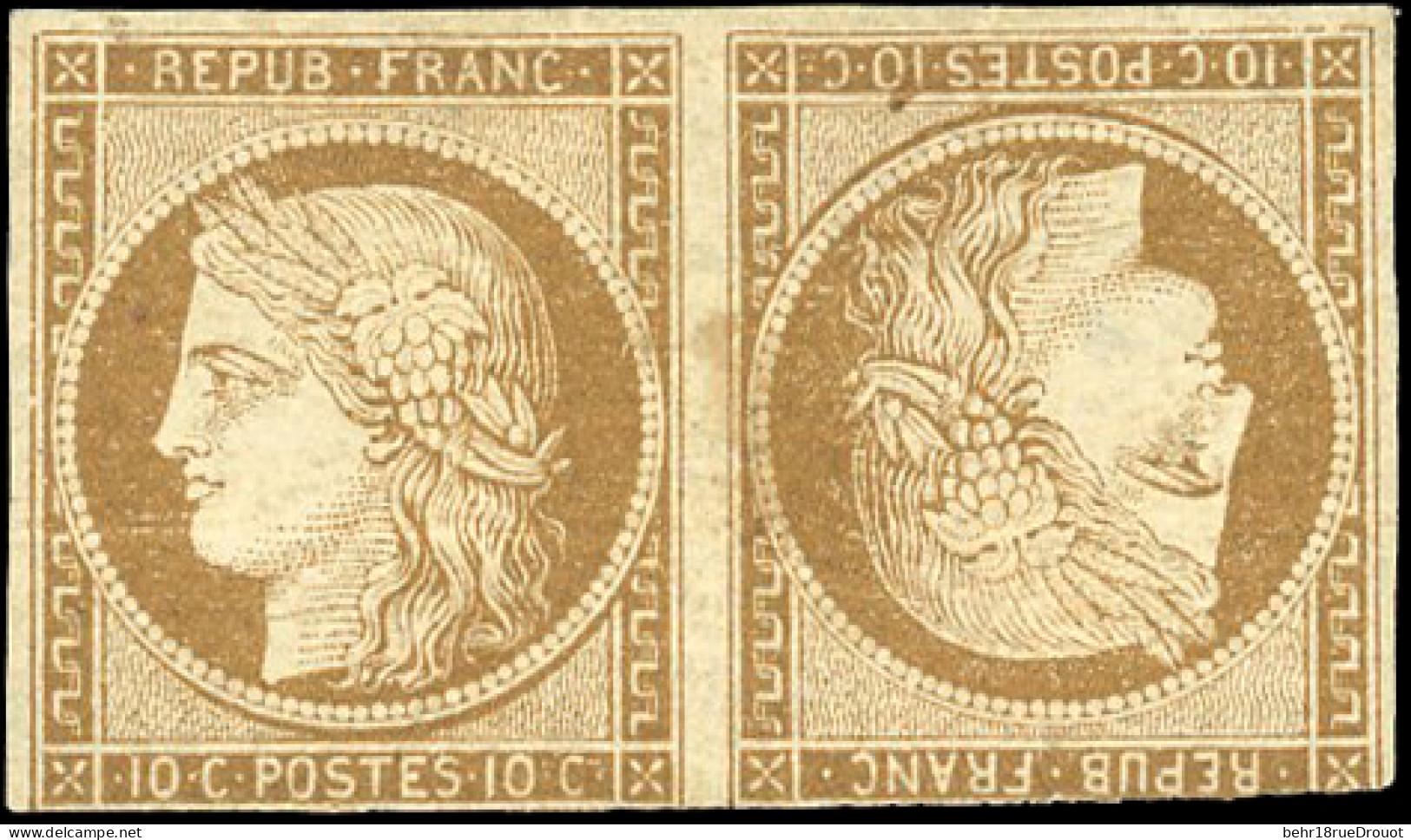 * 1d -- Paire Tête-Bêche Du 10c. Bistre-jaune. Défauts. B. R. - 1849-1850 Ceres