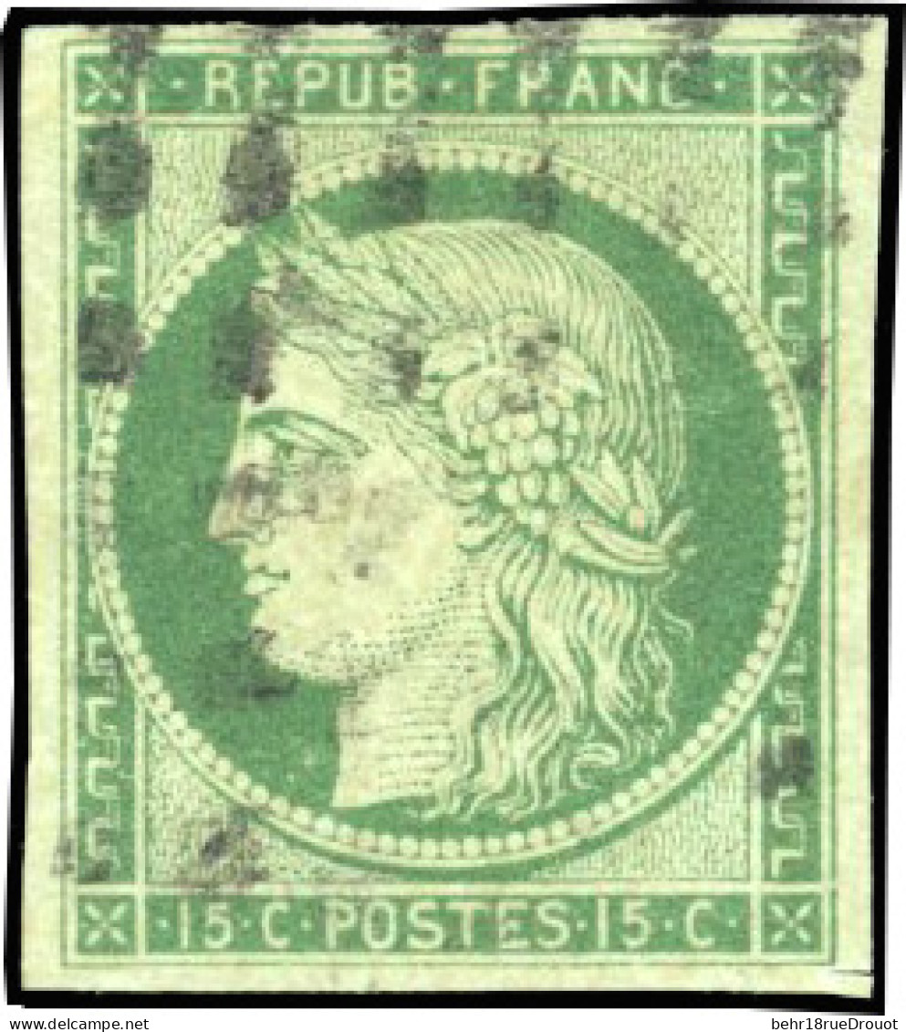 Obl. 2 -- 15c. Vert. Obl. Gros Points. Effigie Dégagée. SUP. - 1849-1850 Cérès