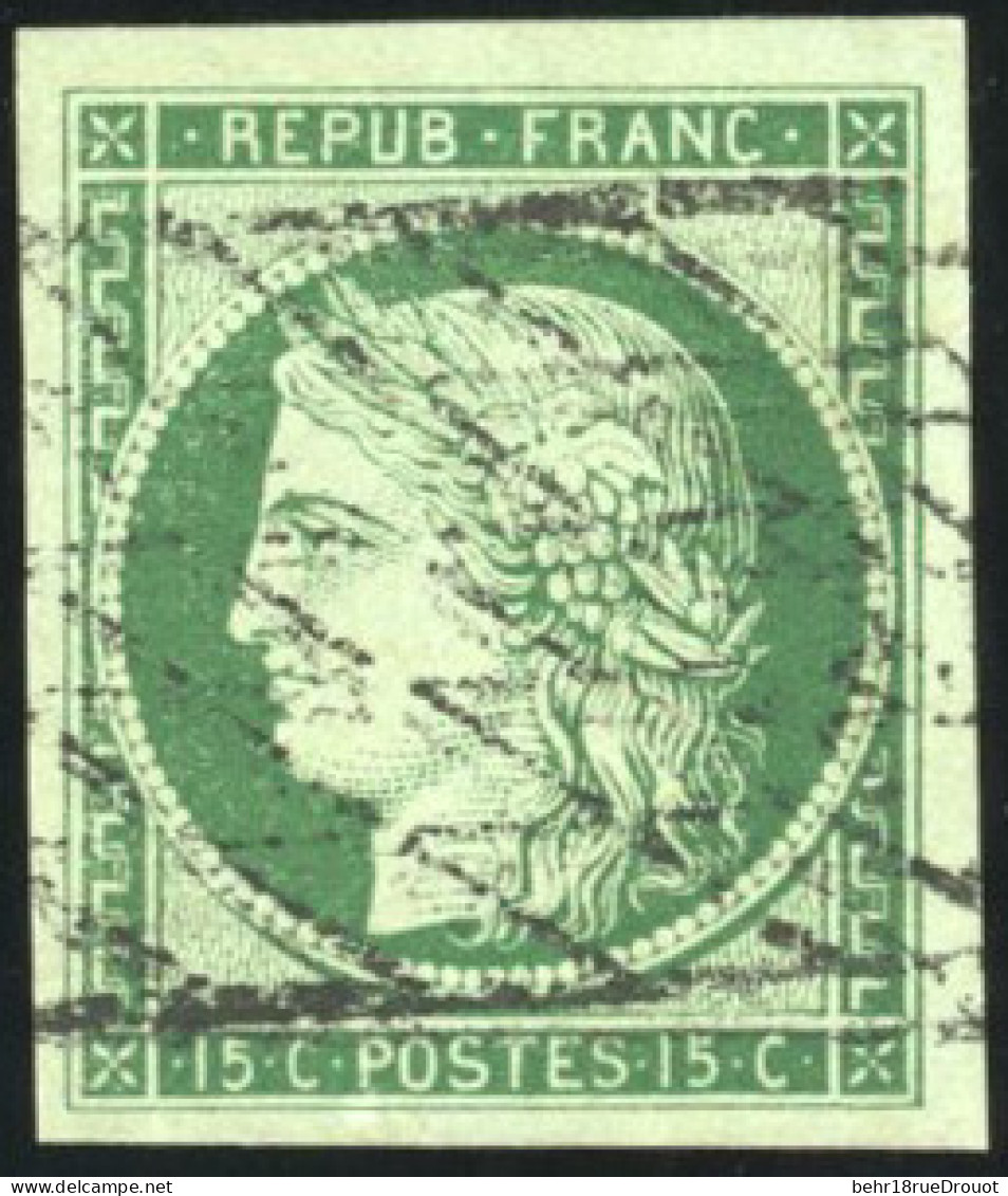 Obl. 2b -- 15c. Vert Foncé. Obl. Grille Sans Fin. TB. - 1849-1850 Ceres