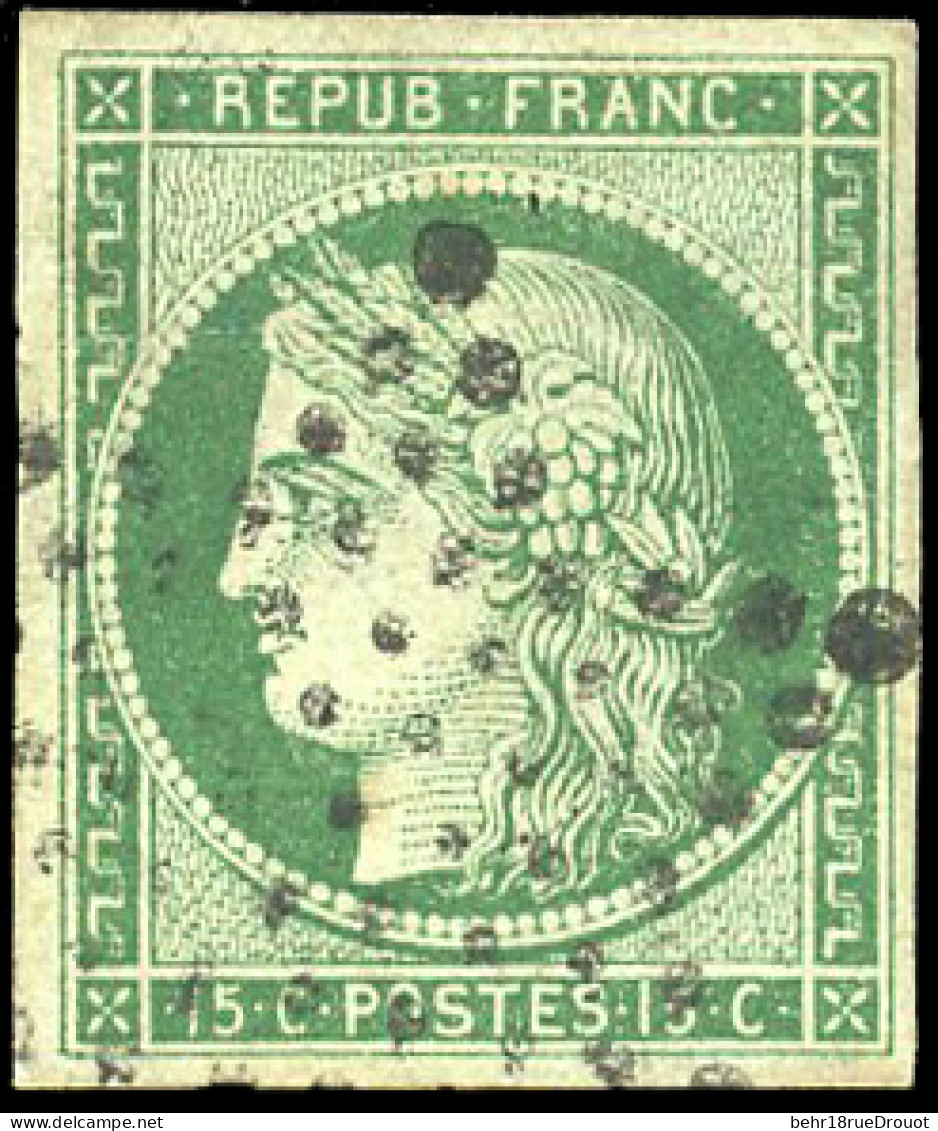 Obl. 2b -- 15c. Vert Foncé. Début De Variété De Pli Accordéon. Obl. étoile. SUP. - 1849-1850 Ceres