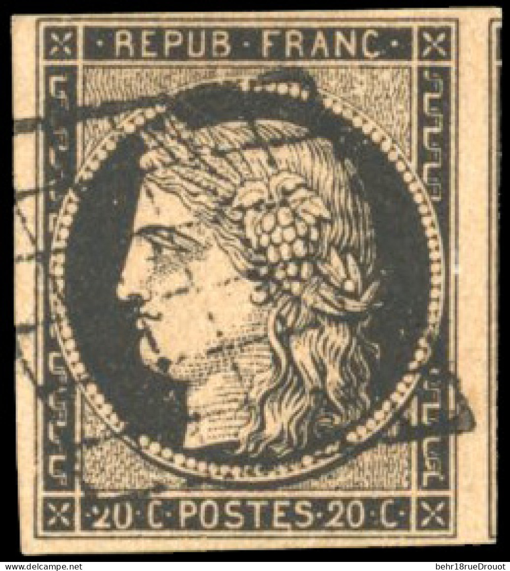 Obl. 3g -- 20c. Noir S/fauve. Nuance Exceptionnelle. Obl. Grille. TB. - 1849-1850 Cérès