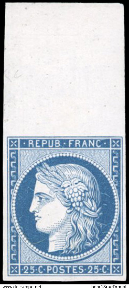 (*) 4 -- Essai Du 25c. Bleu. Grande Finesse. Haut De Feuille. Pli Horizontal. - 1849-1850 Ceres