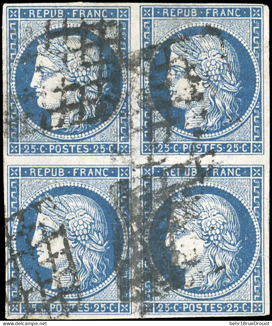 Obl. 4 -- 25c. Bleu. Bloc De 4. Obl. Défauts Sinon Rare. - 1849-1850 Ceres