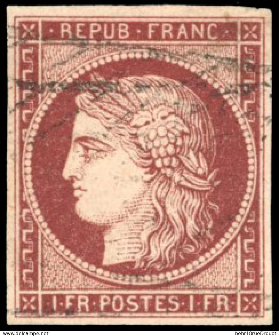 Obl. 6b -- 1F. Carmin Très Foncé. Obl. Grille Sans Fin. Nuance De Référence. SUP. - 1849-1850 Ceres