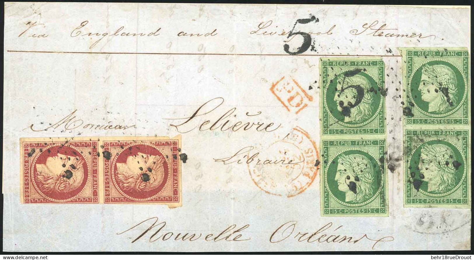 Obl. 6b + 2 -- Paire Verticale Du 1F. Carmin Foncé (grandes Marges Sur 3 Cotés Mais Filet Touché Sur Le Timbre Inférieur - 1849-1850 Ceres