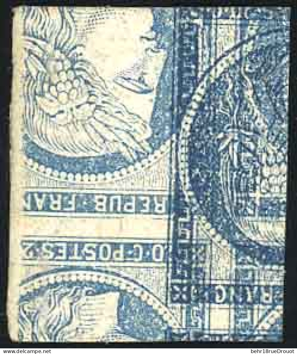 (*) 8 -- Essai Du 20c. En Bleu S/papier Carton Avec Impression Recto-verso Et Double Impression Au Verso. SUP. - 1849-1850 Cérès