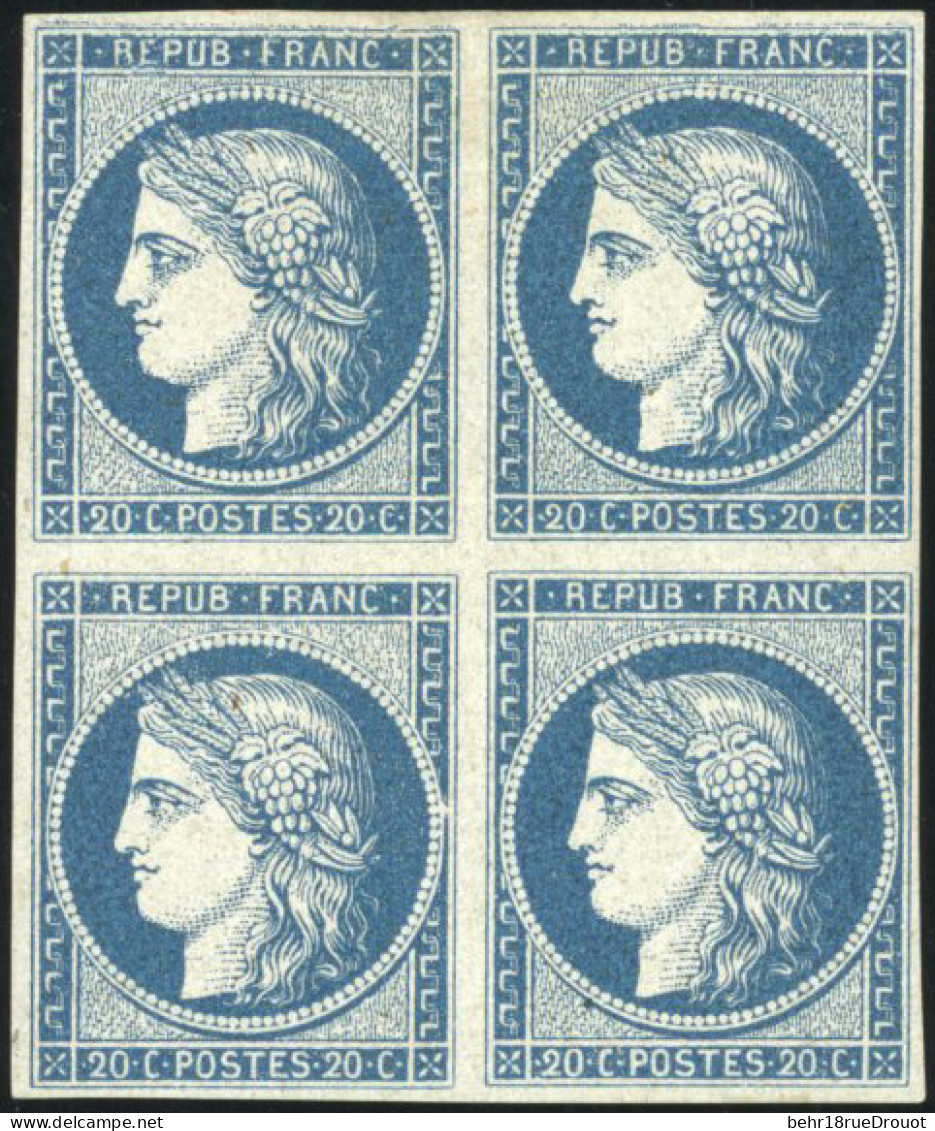 ** 8b -- 20c. Bleu S/azuré Foncé Dit "Astruc". Bloc De 4. Paire Supérieure *. Grande Fraîcheur. SUP. - 1849-1850 Ceres