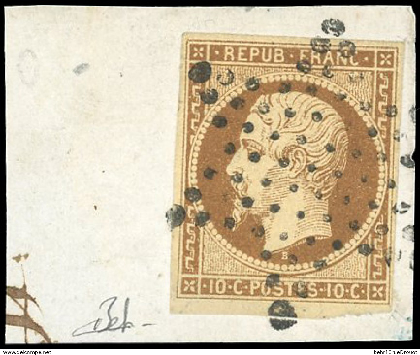 Obl. 9d -- 10c. Bistre-brun Foncé. Obl. S/petit Fragment. SUP. - 1852 Louis-Napoleon