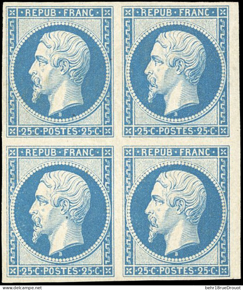 ** 10a -- 25c. Bleu Foncé. Bloc De 4 Dont 2 Timbres Avec Charnière. Très Frais. SUP. - 1852 Louis-Napoléon