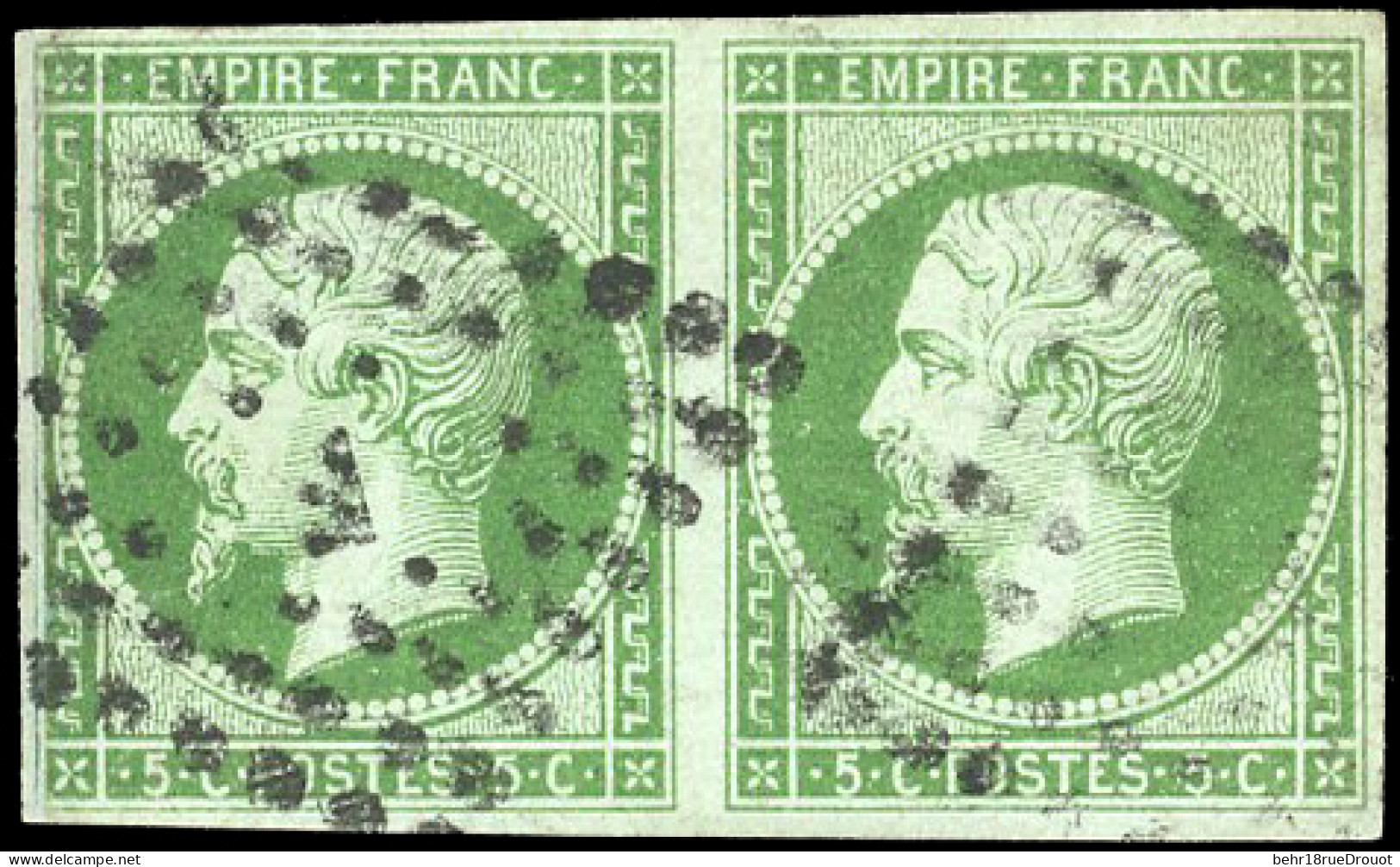Obl. 12 -- 5c. Vert. Paire. Obl. SUP. - 1853-1860 Napoleon III