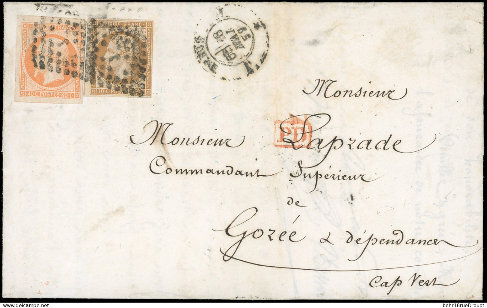 Obl. 13A+16 -- 10c. Bistre + 40c. Orange Obl. Losange J S/lettre Du Service Maritime Des Messageries Impériales, Frappée - 1853-1860 Napoleon III