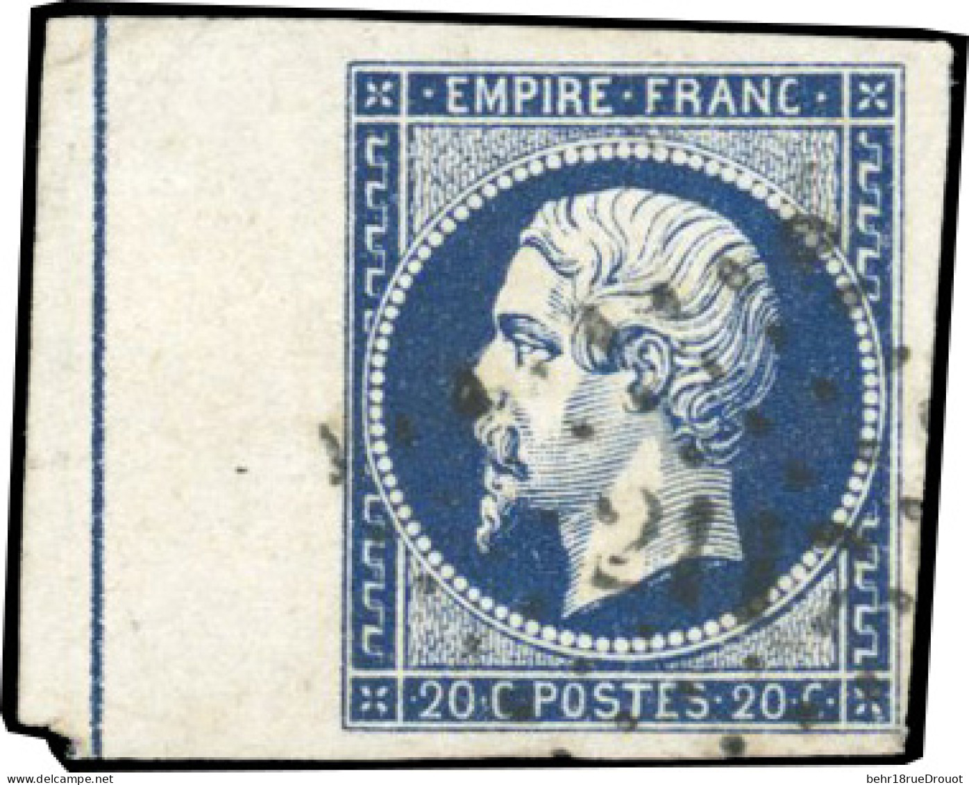 Obl. 14Aa -- 20c. Bleu Foncé. BdeF Avec Filet D'encadrement. SUP. - 1853-1860 Napoleon III