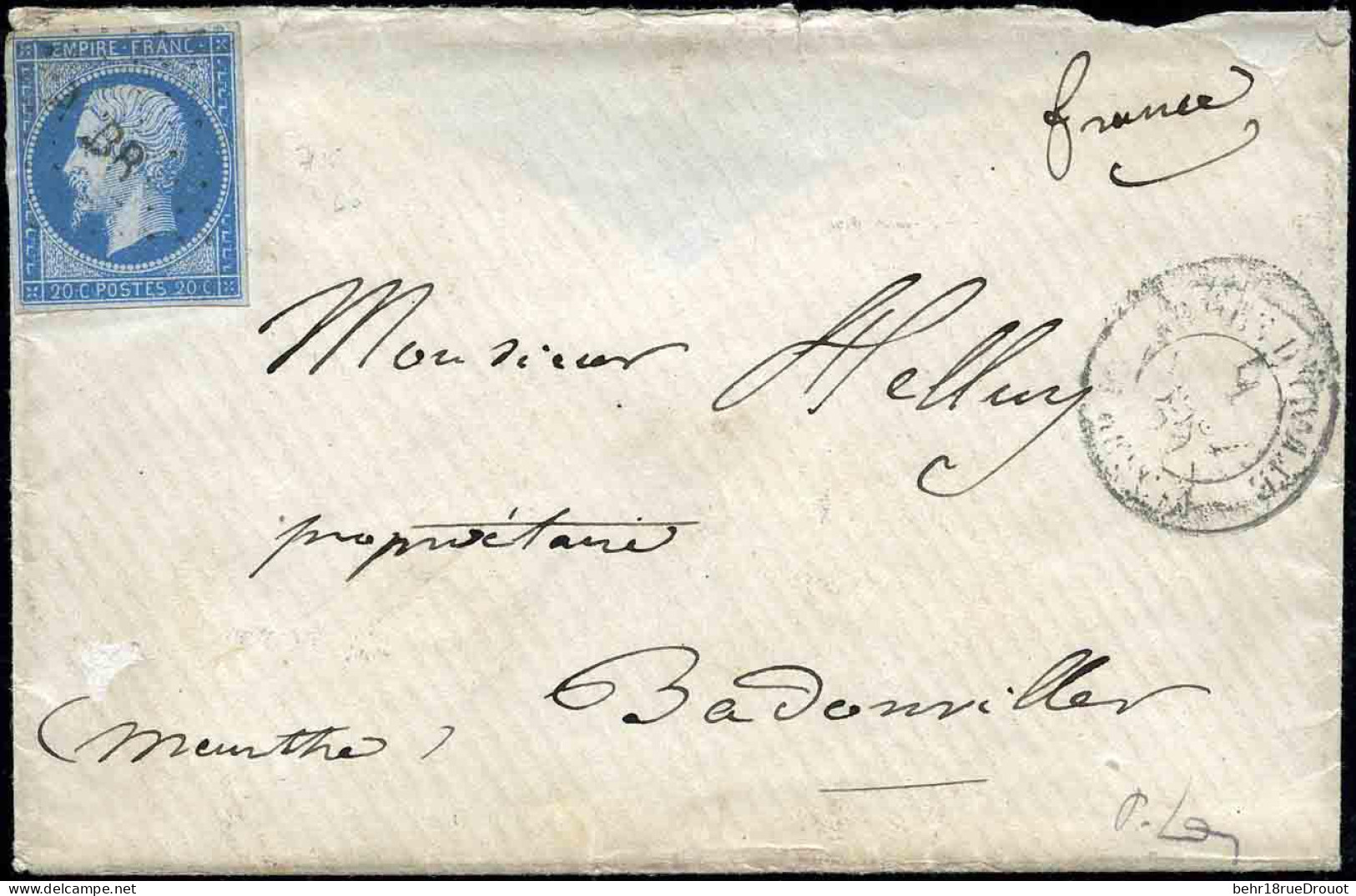 Obl. 14B -- 20c. Bleu, Obl. "A BRE" S/lettre Frappée Du CàD ARMEE D'ITALIE - BRESCIA (mal Venu) Du 1er Août 1859 à Desti - 1853-1860 Napoléon III.