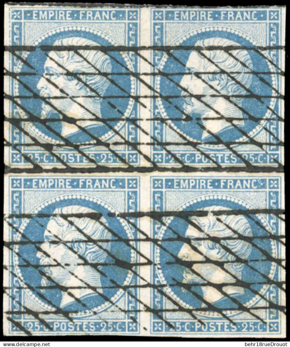 Obl. 15 -- 25c. Bleu. Bloc De 4 Obl. Grille Sans Fin. Grande Fraicheur. SUP. R. - 1853-1860 Napoléon III.