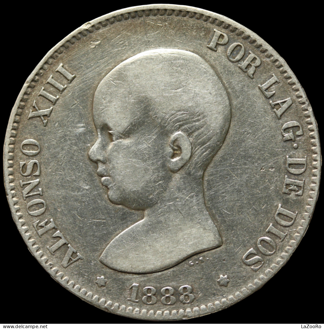 LaZooRo: Spain 5 Pesetas 1888 VF / XF - Silver - Eerste Muntslagen