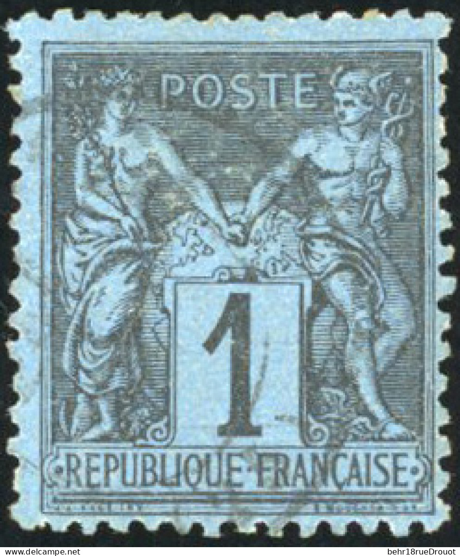 Obl. 84 -- 1c. Noir S/bleu De Prusse. Obl. Excellent Centrage. Pli Habituel Dans Le Papier. TB. - 1876-1878 Sage (Type I)