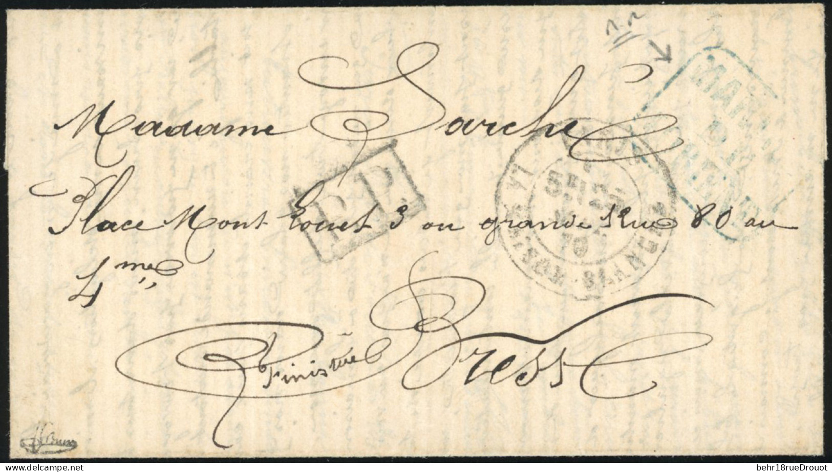 Obl. LES ETATS-UNIS. Lettre En Franchise Frappée Du Cachet Bleu ''MARINS DE LORIENT'' Et Du CàD De PARIS Du 25 Septembre - Oorlog 1870