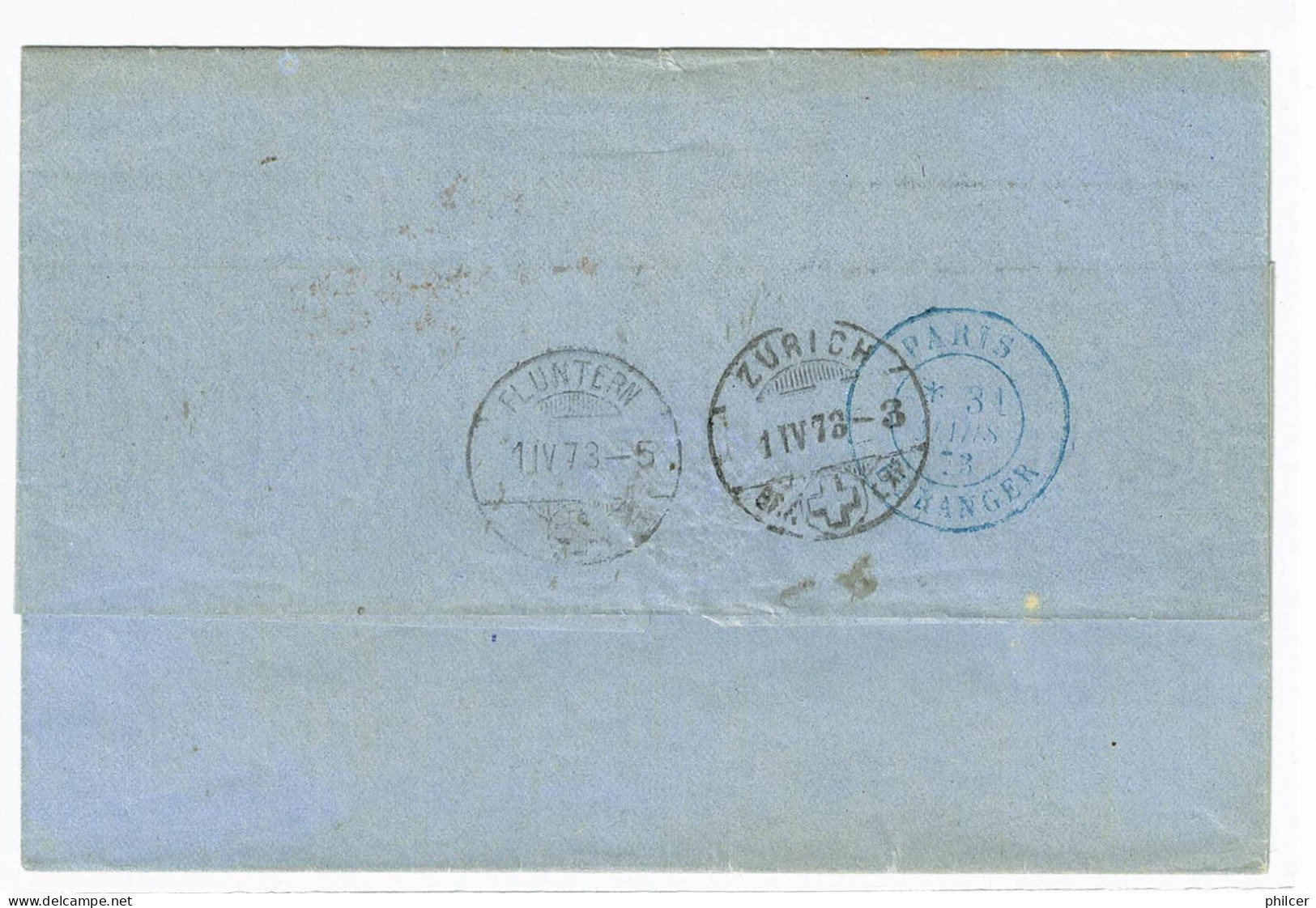 Portugal, 1873, # 39, 41 Dent. 12 1/2, Para Fluntern - Storia Postale