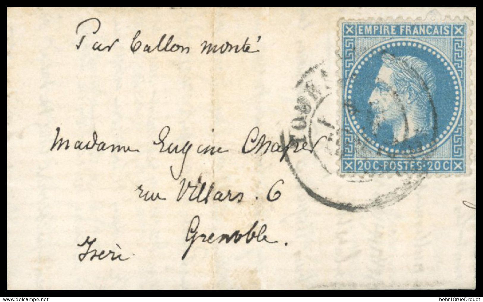 Obl. 29 -- Pli Confié Du COLONEL CHARRAS. 20c. Lauré Obl. Du CàD De TOURS Du 1er Novembre 1870 S/lettre De PARIS Du 26 O - Guerra De 1870