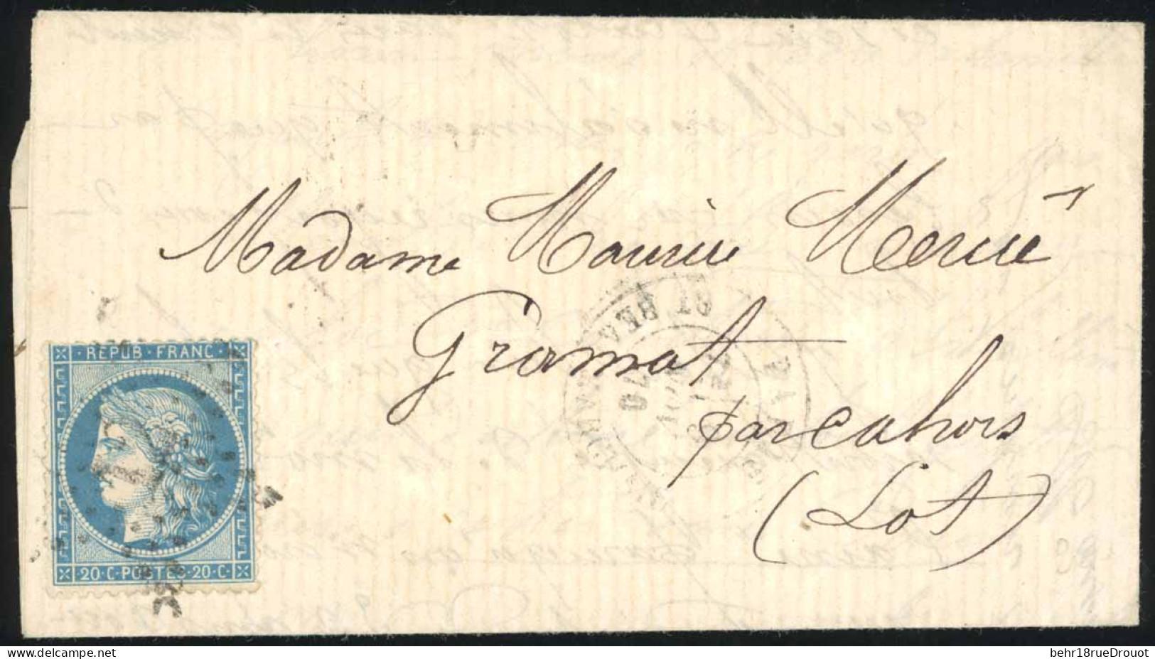 Obl. 37 -- LE DAGUERRE. 20c. Siège Obl. étoile 12 S/lettre Frappée Du CàD De PARIS - BLD BEAUMARCHAIS Du 9 Novembre 1870 - Oorlog 1870